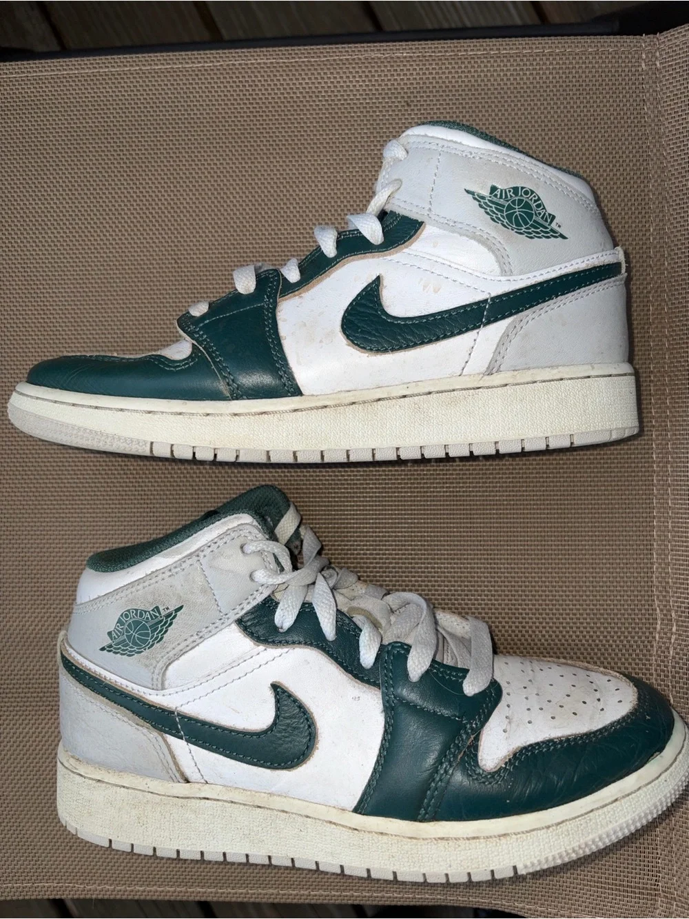 Jordan Kids White and Green Mid-Top Sneakers